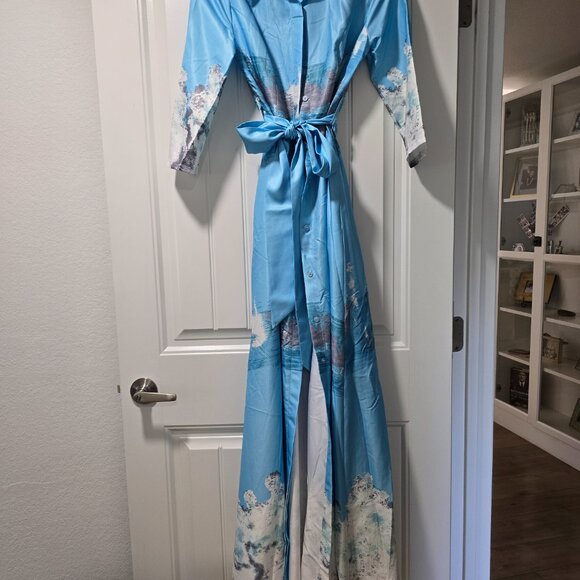 MAXI BUTTON DOWN OCEAN PRINT DRESS WITH POCKETS - MEDIUM - Picture 7 of 9